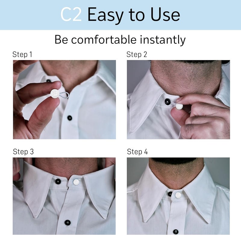 C2 Elastic Shirt Collar Extenders - 5 Pack Neck Button Expander - Non-Metal Button Extender Dress Shirt - Black and White - Image 3